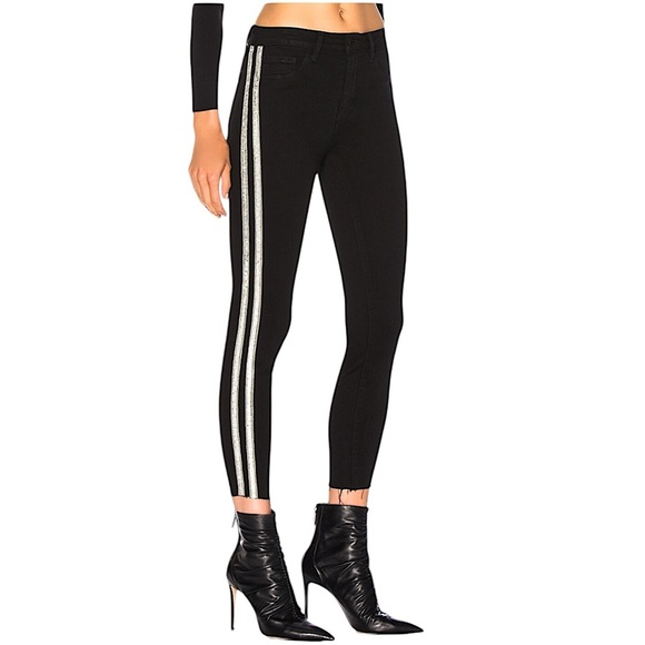 L’AGENCE MARGOT RHINESTONE STRIPED HIGH RISE CROPPED RAW HEM SKINNY JEANS SZ 27 - Picture 7 of 10